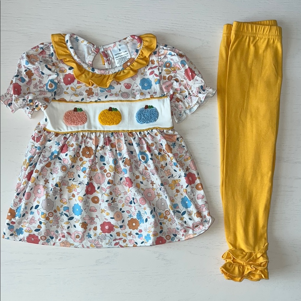 🎃 Rylee Faith Designs Toddler Girl Pumpkin Floral Matching Set 2T